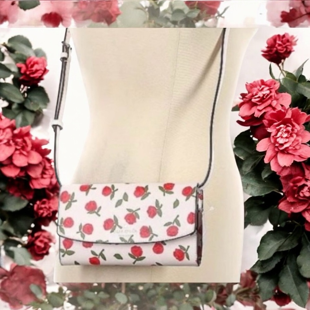 Kate Spade Dana Rose Crossbody Cream Red Floral Saffiano Leather Holiday Bag - Picture 12 of 15
